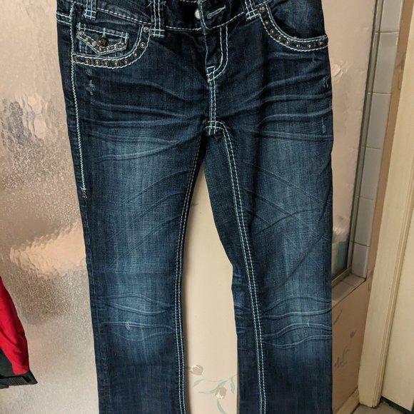 Rock and Roll CowGirl Studded Rhinestone Jeans Low Rise 26 x 36 - Picture 3 of 8